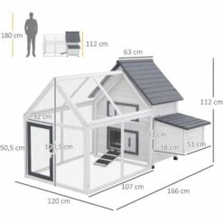 PawHut Poulailler Clapier Modèle Villa Multi-équipée : Rampe, Nichoirs, Perchoirs, Plateau Excrément, 2 Portes Bois Massif Pin Gris Blanc - Gris -Polire Soldes Boutique 11031645 3