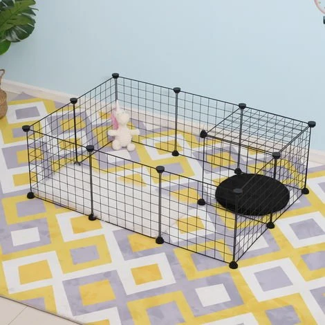 PawHut Cage Parc Enclos Pour Animaux Domestiques L 106 X L 73 X H 36 Cm Bords Arrondis Fil Métallique Noir 55 - Noir 2 PawHut Cage Parc Enclos Pour Animaux Domestiques L 106 X L 73 X H 36 Cm Bords Arrondis Fil Métallique Noir 55 - Noir – Image 2
