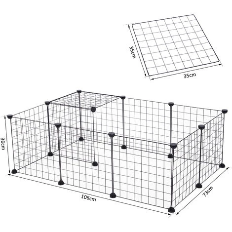 PawHut Cage Parc Enclos Pour Animaux Domestiques L 106 X L 73 X H 36 Cm Bords Arrondis Fil Métallique Noir 55 - Noir 3 PawHut Cage Parc Enclos Pour Animaux Domestiques L 106 X L 73 X H 36 Cm Bords Arrondis Fil Métallique Noir 55 - Noir – Image 3