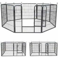 MUCOLA 8 Eléments 80x80cm Parc Pour Chiot, Clôture Pour, Enclos En Argent, Barrière Pour, Roue Libre