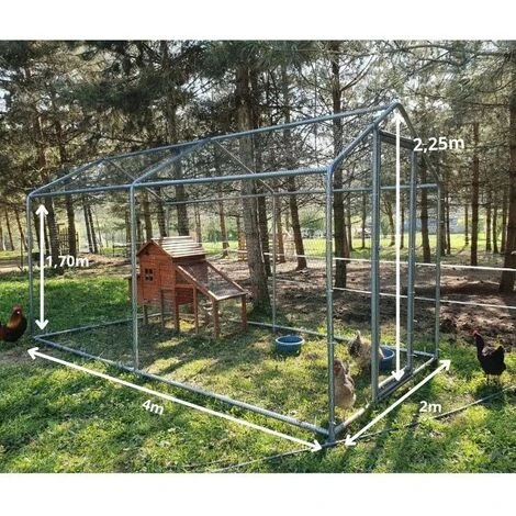 CHEMIN DES POULAILLERS Enclos Poulailler 8m² Tubes 32mm H2,25m - Parc Grillagé Renforcé 4x2m - Acier Galvanisé 3 CHEMIN DES POULAILLERS Enclos Poulailler 8m² Tubes 32mm H2,25m - Parc Grillagé Renforcé 4x2m - Acier Galvanisé – Image 3