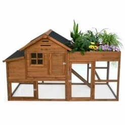 ALICE'S GARDEN Poulailler En Bois Avec Carré Potager CAMPINE, 3 Poules, Cage à Poule Avec Enclos, Poulailler Avec Jardinière - Bois