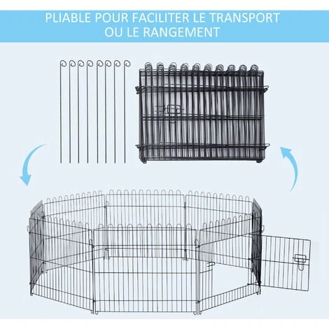 PawHut Parc Enclos Pour Chiens Chiots Animaux Domestiques Diamètre 158 Cm 8 Panneaux 71L X 61H Cm Noir 5 PawHut Parc Enclos Pour Chiens Chiots Animaux Domestiques Diamètre 158 Cm 8 Panneaux 71L X 61H Cm Noir – Image 5