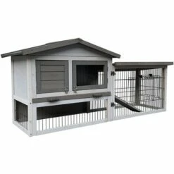 WILTEC Poulailler Gris Clair 144x52,5x68,5 Cm Bois Nichoir & Enclos Bac Amovible Nettoyage Cage Basse-cour