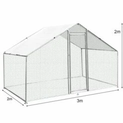 MONSTER SHOP Enclos Poulailler Extérieur 3mx2mx2m Volière Acier Galvanisé Volaille Cage Animal Chien Lapin Canard Bâche Toit - Argent -Polire Soldes Boutique 18302137 3