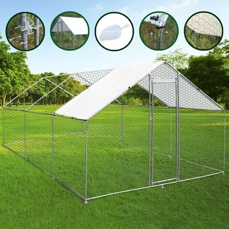 MONSTER SHOP Enclos Poulailler Extérieur 4mx6mx2m Volière Acier Galvanisé Volaille Cage Animal Chien Lapin Canard Bâche Toit GRATIS - Argent 2 MONSTER SHOP Enclos Poulailler Extérieur 4mx6mx2m Volière Acier Galvanisé Volaille Cage Animal Chien Lapin Canard Bâche Toit GRATIS - Argent – Image 2