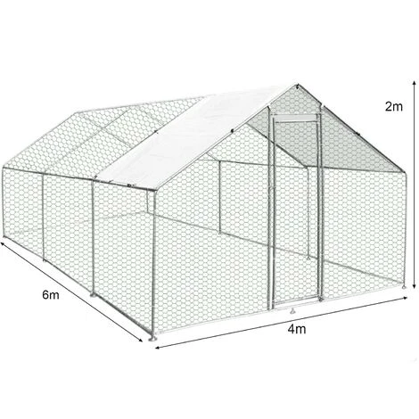 MONSTER SHOP Enclos Poulailler Extérieur 4mx6mx2m Volière Acier Galvanisé Volaille Cage Animal Chien Lapin Canard Bâche Toit GRATIS - Argent 3 MONSTER SHOP Enclos Poulailler Extérieur 4mx6mx2m Volière Acier Galvanisé Volaille Cage Animal Chien Lapin Canard Bâche Toit GRATIS - Argent – Image 3
