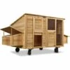 DEUBA Poulailler Mobile 220x125x118 Bois Avec Roues Pondoir Nichoirs Tiroir Coulissant Portes Protection En Bitume