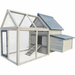 WILTEC Poulailler Bleu-gris 167x118x112cm Bois Nichoir & Enclos Bac Amovible Nettoyage Abri Basse-cour