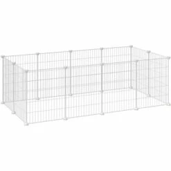 SONGMICS Enclos Modulable, Clôture Pour Petits Animaux, Cage Pour Hamsters, Lapins, Cochon D’Inde, Maille Métallique, Avec Maillet Et Serre-câbles, Usage Intérieur, LPI01W - Blanc