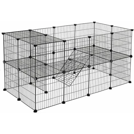 SONGMICS Enclos Modulable Pour Petits Animaux, Cage Intérieur, 2 Niveaux, Maillet En Caoutchouc Offert, Cochon D’Inde, Lapin, Assemblage Facile, 143 X 73 X 71 Cm (L X L X H), Noir LPI02H 1 SONGMICS Enclos Modulable Pour Petits Animaux, Cage Intérieur, 2 Niveaux, Maillet En Caoutchouc Offert, Cochon D’Inde, Lapin, Assemblage Facile, 143 X 73 X 71 Cm (L X L X H), Noir LPI02H