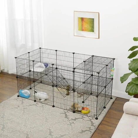 SONGMICS Enclos Modulable Pour Petits Animaux, Cage Intérieur, 2 Niveaux, Maillet En Caoutchouc Offert, Cochon D’Inde, Lapin, Assemblage Facile, 143 X 73 X 71 Cm (L X L X H), Noir LPI02H 2 SONGMICS Enclos Modulable Pour Petits Animaux, Cage Intérieur, 2 Niveaux, Maillet En Caoutchouc Offert, Cochon D’Inde, Lapin, Assemblage Facile, 143 X 73 X 71 Cm (L X L X H), Noir LPI02H – Image 2