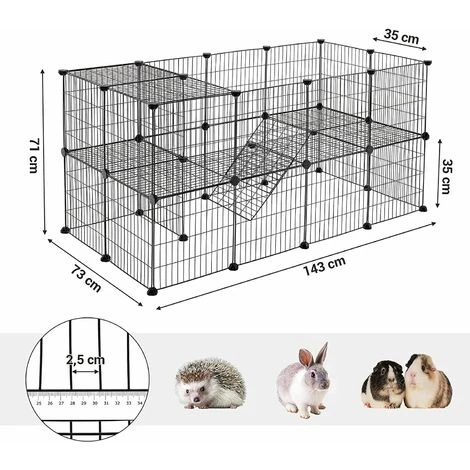 SONGMICS Enclos Modulable Pour Petits Animaux, Cage Intérieur, 2 Niveaux, Maillet En Caoutchouc Offert, Cochon D’Inde, Lapin, Assemblage Facile, 143 X 73 X 71 Cm (L X L X H), Noir LPI02H 4 SONGMICS Enclos Modulable Pour Petits Animaux, Cage Intérieur, 2 Niveaux, Maillet En Caoutchouc Offert, Cochon D’Inde, Lapin, Assemblage Facile, 143 X 73 X 71 Cm (L X L X H), Noir LPI02H – Image 4