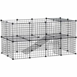 PawHut Cage Parc Enclos Pour Animaux Domestiques L 146 X L 73 X H 73 Cm Modulable 2 Niveaux 36 Panneaux Bords Arrondis Fil Métallique Noir - Noir