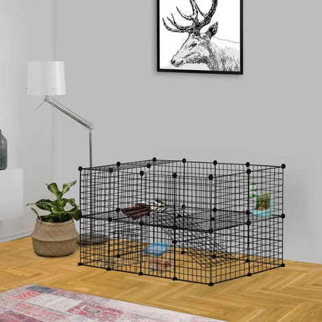 PawHut Cage Parc Enclos Pour Animaux Domestiques L 146 X L 73 X H 73 Cm Modulable 2 Niveaux 36 Panneaux Bords Arrondis Fil Métallique Noir - Noir 2 PawHut Cage Parc Enclos Pour Animaux Domestiques L 146 X L 73 X H 73 Cm Modulable 2 Niveaux 36 Panneaux Bords Arrondis Fil Métallique Noir - Noir – Image 2