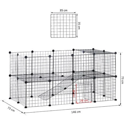 PawHut Cage Parc Enclos Pour Animaux Domestiques L 146 X L 73 X H 73 Cm Modulable 2 Niveaux 36 Panneaux Bords Arrondis Fil Métallique Noir - Noir 3 PawHut Cage Parc Enclos Pour Animaux Domestiques L 146 X L 73 X H 73 Cm Modulable 2 Niveaux 36 Panneaux Bords Arrondis Fil Métallique Noir - Noir – Image 3