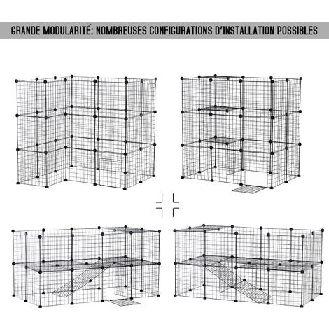 PawHut Cage Parc Enclos Pour Animaux Domestiques L 146 X L 73 X H 73 Cm Modulable 2 Niveaux 36 Panneaux Bords Arrondis Fil Métallique Noir - Noir 4 PawHut Cage Parc Enclos Pour Animaux Domestiques L 146 X L 73 X H 73 Cm Modulable 2 Niveaux 36 Panneaux Bords Arrondis Fil Métallique Noir - Noir – Image 4
