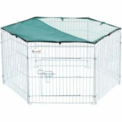 PawHut Parc Enclos Modulable Acier 6 Panneaux Et 1 Porte Pour Chiens Ø 120 X 60 Cm Gris Métal Vert