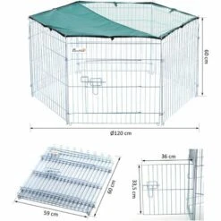 PawHut Parc Enclos Modulable Acier 6 Panneaux Et 1 Porte Pour Chiens Ø 120 X 60 Cm Gris Métal Vert -Polire Soldes Boutique 25007915 3