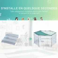 PawHut Parc Enclos Modulable Acier 6 Panneaux Et 1 Porte Pour Chiens Ø 120 X 60 Cm Gris Métal Vert -Polire Soldes Boutique 25007915 4
