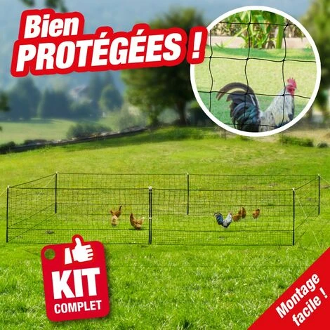 OUTIROR Filet Cloture Pour Poules En Kit Longueur 12M Avec Porte Et 6 Piquets 1 OUTIROR Filet Cloture Pour Poules En Kit Longueur 12M Avec Porte Et 6 Piquets