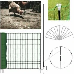 OUTIROR Filet Cloture Pour Poules En Kit Longueur 12M Avec Porte Et 6 Piquets 8 OUTIROR Filet Cloture Pour Poules En Kit Longueur 12M Avec Porte Et 6 Piquets -Polire Soldes Boutique 27098896 4