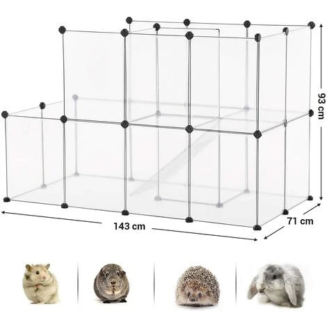 SONGMICS Parc Pour Cochons D'Inde, Avec Échelle, Enclos, Clôture Modulaire, En Plastique, Pour Hamsters, Lapin, Petits Animaux, Transparent LPC03W - Transparent 4 SONGMICS Parc Pour Cochons D'Inde, Avec Échelle, Enclos, Clôture Modulaire, En Plastique, Pour Hamsters, Lapin, Petits Animaux, Transparent LPC03W - Transparent – Image 4
