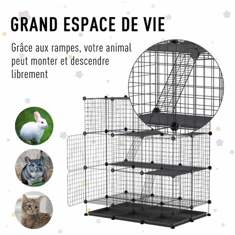 PawHut Cage Parc Enclos Rongeurs Modulable Dim. L 111 X L 75 X H 119 Cm 3 Niveaux 4 Portes Fil Métallique Noir - Noir 5 PawHut Cage Parc Enclos Rongeurs Modulable Dim. L 111 X L 75 X H 119 Cm 3 Niveaux 4 Portes Fil Métallique Noir - Noir – Image 5