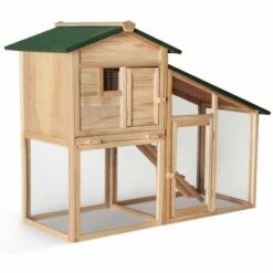 IDMARKET Poulailler PREMIUM Avec Clapier En Bois - Naturel -Polire Soldes Boutique 2811559 4