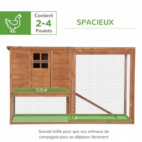 PawHut Poulailler Cottage Cage à Poules Sur Pied Dim. 168L X 110l X 101H Cm Multi-équipement Bois Sapin Lasuré - Marron 4 PawHut Poulailler Cottage Cage à Poules Sur Pied Dim. 168L X 110l X 101H Cm Multi-équipement Bois Sapin Lasuré - Marron – Image 4