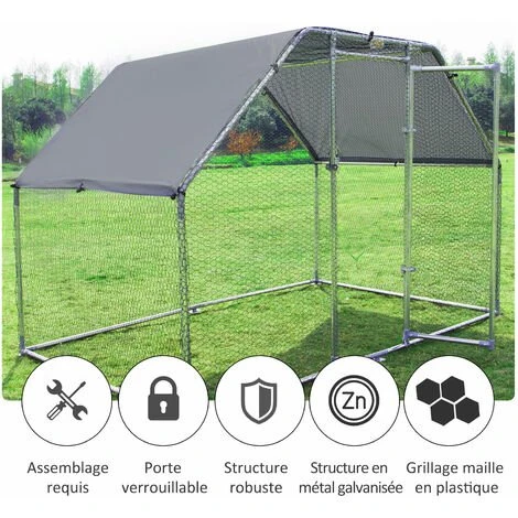 PawHut Enclos Poulailler Chenil 5,32 M² - Parc Grillagé Dim. 2,8L X 1,9l X 1,95H M - Poulailler Chenil Entièrement Couvert - Acier Galvanisé 5 PawHut Enclos Poulailler Chenil 5,32 M² - Parc Grillagé Dim. 2,8L X 1,9l X 1,95H M - Poulailler Chenil Entièrement Couvert - Acier Galvanisé – Image 5
