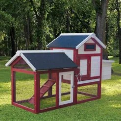 Poulailler 2 Poules (petit) Bois Avec Pondoir Et Enclos 152 X 62 X 92 Cm PREMIUM, 2 Portes Verrouillables, Imperméable, Nettoyage Facile - De BRAST