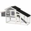 PawHut Poulailler Cottage Cage à Poules Surélevé Dim. 176L X 65l X 100H Cm Multi-équipement Toit Bitumé Noir Bois Sapin Gris Blanc - Gris