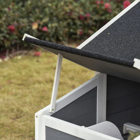 PawHut Poulailler Cottage Cage à Poules Surélevé Dim. 176L X 65l X 100H Cm Multi-équipement Toit Bitumé Noir Bois Sapin Gris Blanc - Gris 5 PawHut Poulailler Cottage Cage à Poules Surélevé Dim. 176L X 65l X 100H Cm Multi-équipement Toit Bitumé Noir Bois Sapin Gris Blanc - Gris – Image 5