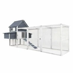 WILTEC Poulailler Gris 310x150x150cm Cm Bois Nichoir & Enclos Bac Amovible Cage Élevage Basse-cour
