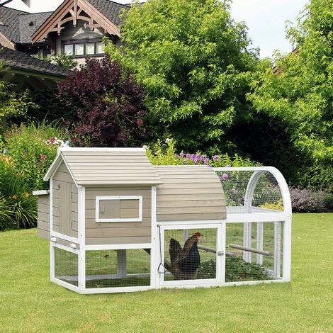 PawHut Poulailler Cottage Cage à Poules Sur Pied Dim. 167L X 109l X 100H Cm Multi-équipement Bois Sapin Blanc Gris 2 PawHut Poulailler Cottage Cage à Poules Sur Pied Dim. 167L X 109l X 100H Cm Multi-équipement Bois Sapin Blanc Gris – Image 2