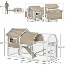 PawHut Poulailler Cottage Cage à Poules Sur Pied Dim. 167L X 109l X 100H Cm Multi-équipement Bois Sapin Blanc Gris 7 PawHut Poulailler Cottage Cage à Poules Sur Pied Dim. 167L X 109l X 100H Cm Multi-équipement Bois Sapin Blanc Gris -Polire Soldes Boutique 38154195 3