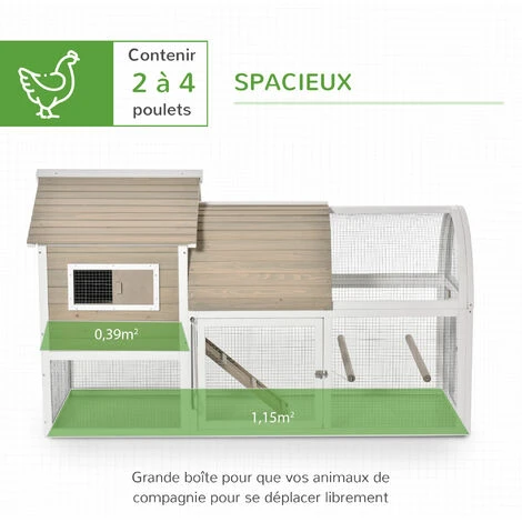 PawHut Poulailler Cottage Cage à Poules Sur Pied Dim. 167L X 109l X 100H Cm Multi-équipement Bois Sapin Blanc Gris 4 PawHut Poulailler Cottage Cage à Poules Sur Pied Dim. 167L X 109l X 100H Cm Multi-équipement Bois Sapin Blanc Gris – Image 4