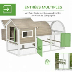 PawHut Poulailler Cottage Cage à Poules Sur Pied Dim. 167L X 109l X 100H Cm Multi-équipement Bois Sapin Blanc Gris 9 PawHut Poulailler Cottage Cage à Poules Sur Pied Dim. 167L X 109l X 100H Cm Multi-équipement Bois Sapin Blanc Gris -Polire Soldes Boutique 38154195 5