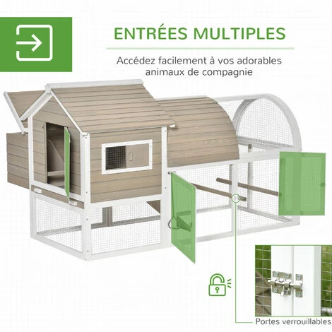 PawHut Poulailler Cottage Cage à Poules Sur Pied Dim. 167L X 109l X 100H Cm Multi-équipement Bois Sapin Blanc Gris 5 PawHut Poulailler Cottage Cage à Poules Sur Pied Dim. 167L X 109l X 100H Cm Multi-équipement Bois Sapin Blanc Gris – Image 5