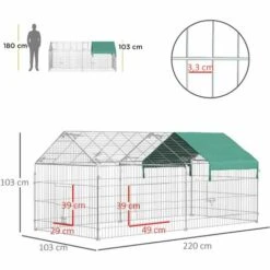 PawHut Parc Enclos Métal époxy Cage Extérieure Dim. 2,20L X 1,03l X 1,03H M 3 Portes Et Trappe Surface Abrité PE Vert - Vert -Polire Soldes Boutique 38927036 3