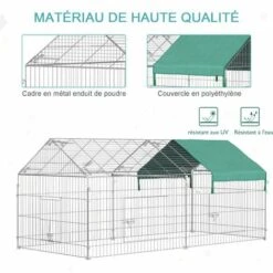 PawHut Parc Enclos Métal époxy Cage Extérieure Dim. 2,20L X 1,03l X 1,03H M 3 Portes Et Trappe Surface Abrité PE Vert - Vert -Polire Soldes Boutique 38927036 4