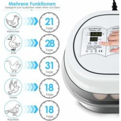 PEDY Couveuse Automatique De 18 œufs Au Plus, Incubateur D'oeufs Transparent Et Digital, Affichage Et Contrôle De La Température, Pour Dinde/Oie/Oiseau/Caille/Poulet, Avec Instructions Multilingues -Polire Soldes Boutique 45430830 4