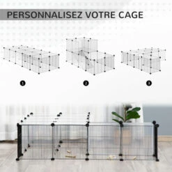 PawHut Cage Parc Enclos Modulable Petits Animaux De Compagnie - Dim. Standards 140L X 70l X 70H Cm - 27 Panneaux Bords Arrondis - Résine PP Fils D'acier Noir - Noir -Polire Soldes Boutique 47489094 4