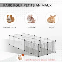 PawHut Cage Parc Enclos Modulable Petits Animaux De Compagnie - Dim. Standards 140L X 70l X 70H Cm - 27 Panneaux Bords Arrondis - Résine PP Fils D'acier Noir - Noir -Polire Soldes Boutique 47489094 5