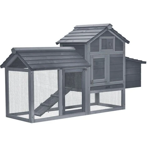 PawHut Petit Poulailler Cottage Cage à Poules Sur Pied Dim. 151L X 54l X 87H Cm Multi-équipement Bois Massif De Pin Gris 1 PawHut Petit Poulailler Cottage Cage à Poules Sur Pied Dim. 151L X 54l X 87H Cm Multi-équipement Bois Massif De Pin Gris