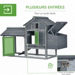 PawHut Petit Poulailler Cottage Cage à Poules Sur Pied Dim. 151L X 54l X 87H Cm Multi-équipement Bois Massif De Pin Gris 8 PawHut Petit Poulailler Cottage Cage à Poules Sur Pied Dim. 151L X 54l X 87H Cm Multi-équipement Bois Massif De Pin Gris -Polire Soldes Boutique 48140046 4