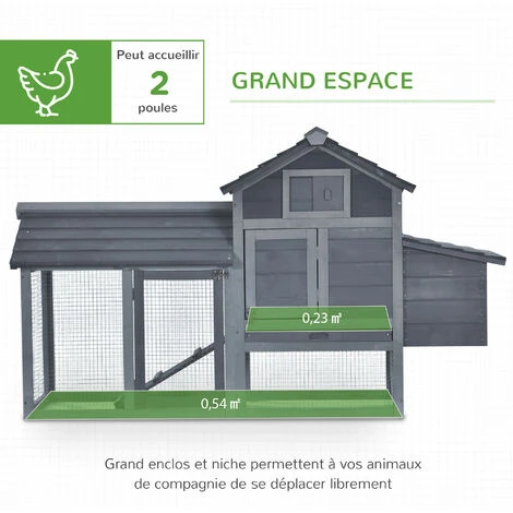 PawHut Petit Poulailler Cottage Cage à Poules Sur Pied Dim. 151L X 54l X 87H Cm Multi-équipement Bois Massif De Pin Gris 5 PawHut Petit Poulailler Cottage Cage à Poules Sur Pied Dim. 151L X 54l X 87H Cm Multi-équipement Bois Massif De Pin Gris – Image 5