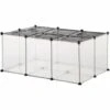 PawHut Cage Parc Enclos Petits Animaux De Compagnie - Dim. 105L X 70l X 45H Cm - 16 Panneaux Résine PP Opaque, 6 Grilles Portes - Fils D'acier Noir - Noir