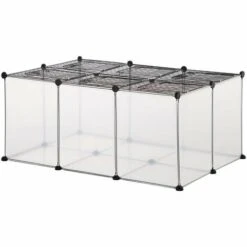 PawHut Cage Parc Enclos Petits Animaux De Compagnie - Dim. 105L X 70l X 45H Cm - 16 Panneaux Résine PP Opaque, 6 Grilles Portes - Fils D'acier Noir - Noir